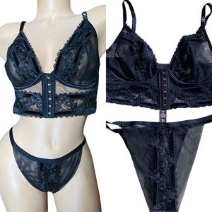 Victoria's Secret LUXE LINGERIE  Demi Bra Panty Set Velvet Trim Mesh large